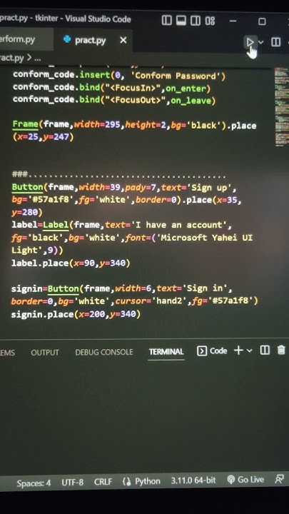 Create a Sign up form using python tkinter gui #youtubeshorts #coding # ...