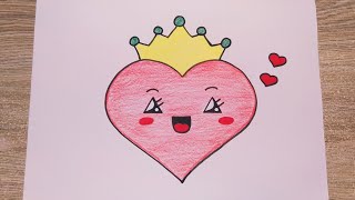 رسم للاطفال/رسم قلب كيوت يرتدي تاج جميل/رسم قلب سهل/رسم سهل/رسم للاطفال/تعليم الرسم