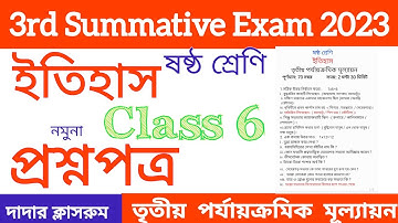 Class 6 3rd Summative Test History Question Paper 2023/Third UnitTest Itihas/VI Final Exam History