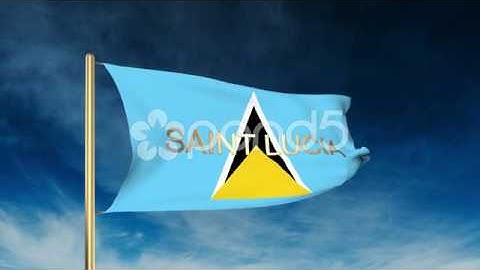 Saint Lucia Flag Slider Style With Title. Waving In The Wind With Cloud
