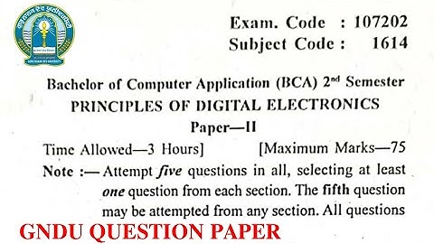 Gndu BCA 2nd Semester Principles of Digital Electronics Question Paper || Bca 2nd Sem Question Paper