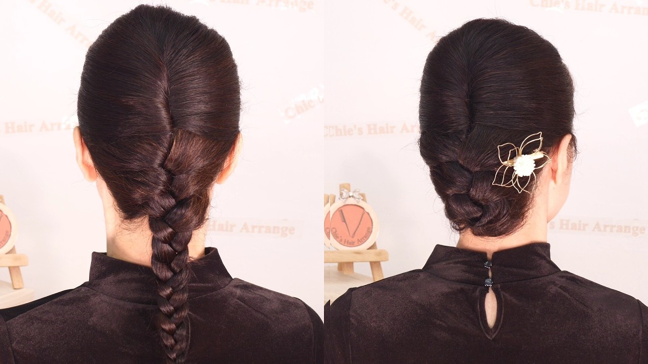 【セルフ ロングヘア向け】夜会巻き要素と三つ編み込みを融合させた優美な髪型