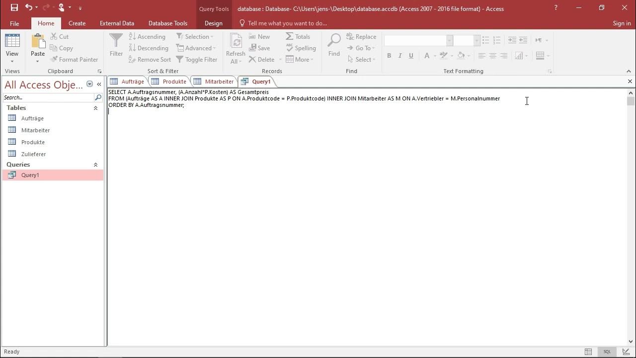 SQL in MS Access - Verknüpfung mehrerer Tabellen mit INNER JOIN - YouTube
