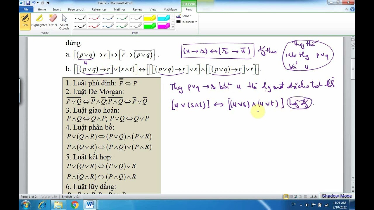 Mệnh đề và các phép toán mệnh đề | Bài tập phần cuối