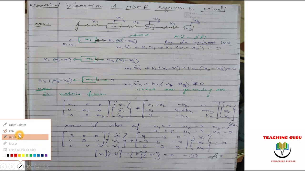 modal analysis multi degree of freedom system stifness coeficients