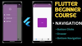 FULL FLUTTER BEGINNER COURSE, NAVIGATION • Button Clicks | Drawer | Bottom Navigation Bar