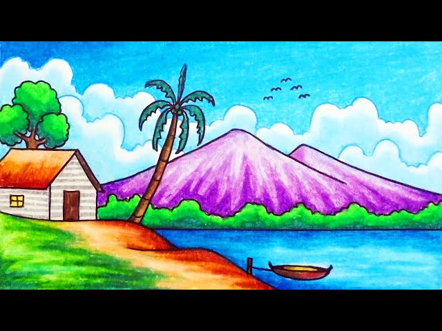 How to Draw Easy Sunset Scenery Drawing Step by Step | sunset scenery  pictures - YouTube