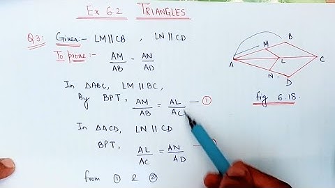 ln figure 6.18,If LM is parallel to CB,& LN is parallel to CD,Prove that AM/AB=AN/AD I