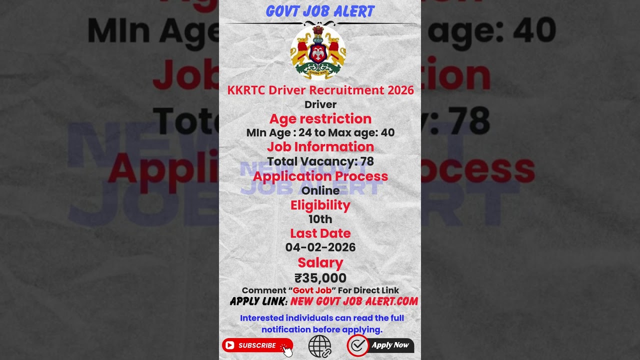 Driver Job | KKRTC Driver Job Vacancy 2026 Walk-In for 78 Posts | 10th Pass Eligible 