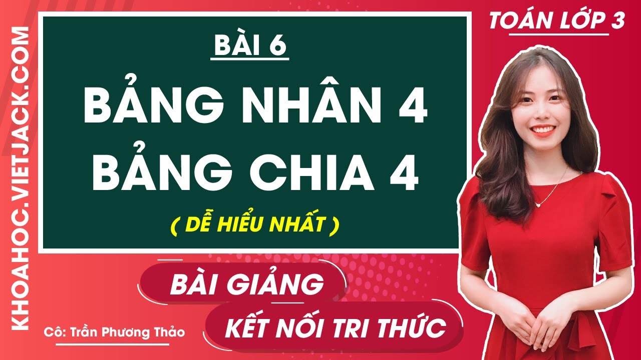 Toán lớp 3 - trang 19, 20 - Bài 6: Bảng nhân 4, bảng... - youtube