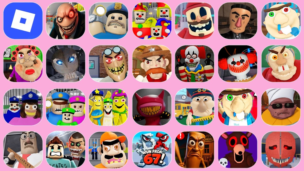 ROBLOX,BARRY'S PRISON,THE CARNIVAL OF TERROR,67'S PRISON,PAPA PIZZA'S PIZZERIA,GRUMPY GRAN...