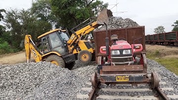 JCB 3DX with mahindra tractor running on railway track | Khatrnaak Tractor Railway Work| jcb tractor