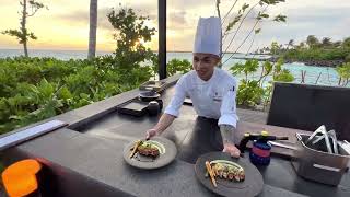 The Ritz-Carlton Maldives, Fari Islands | Iwau Japanese restaurant | main course prepare, platting.