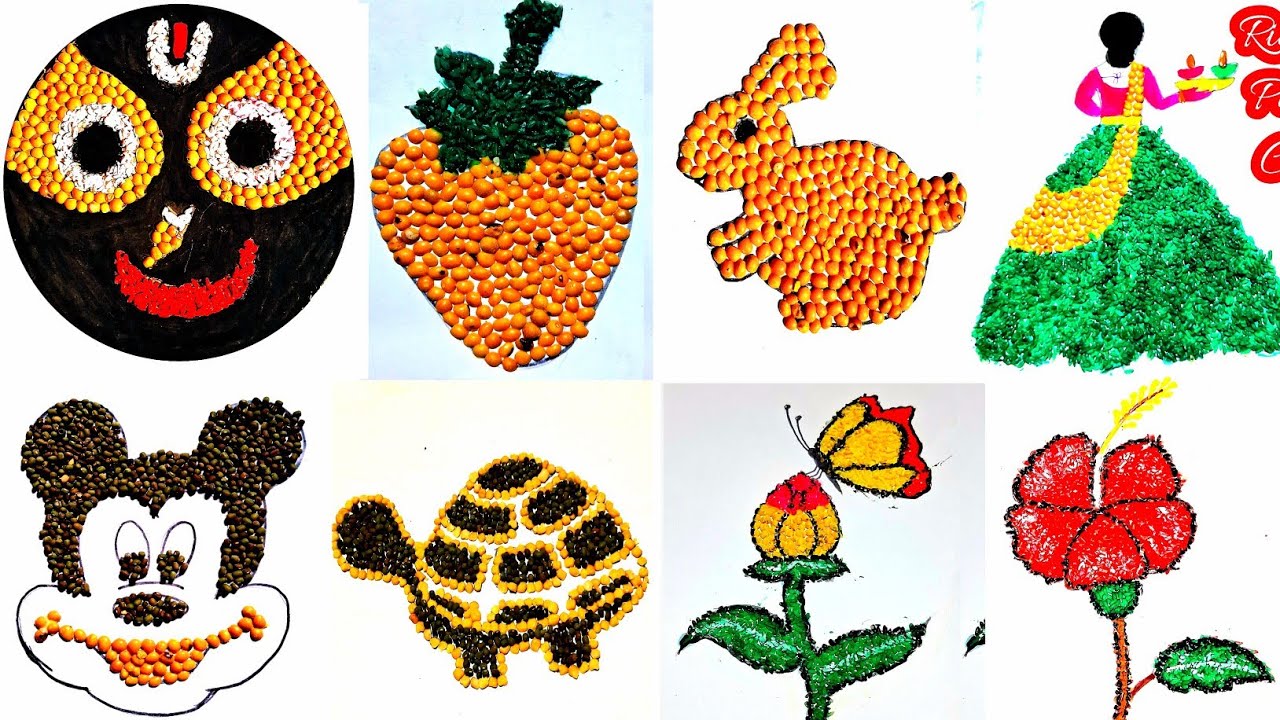 Seed Work Art|Green grain activity |Pulses Drawing|Cereals and pulses project|Kolase Dari biji bijan