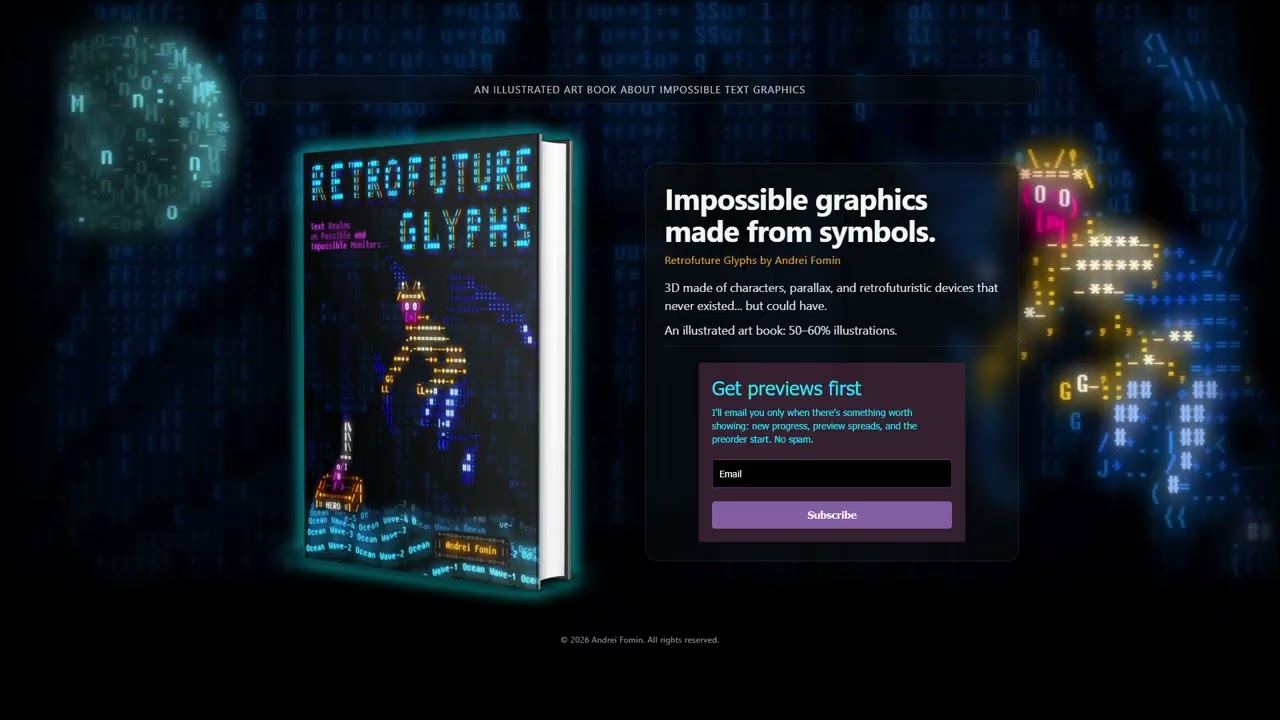 Retrofuture Glyphs - Text Realms on Possible and Impossible Monitors - Join the waitlist