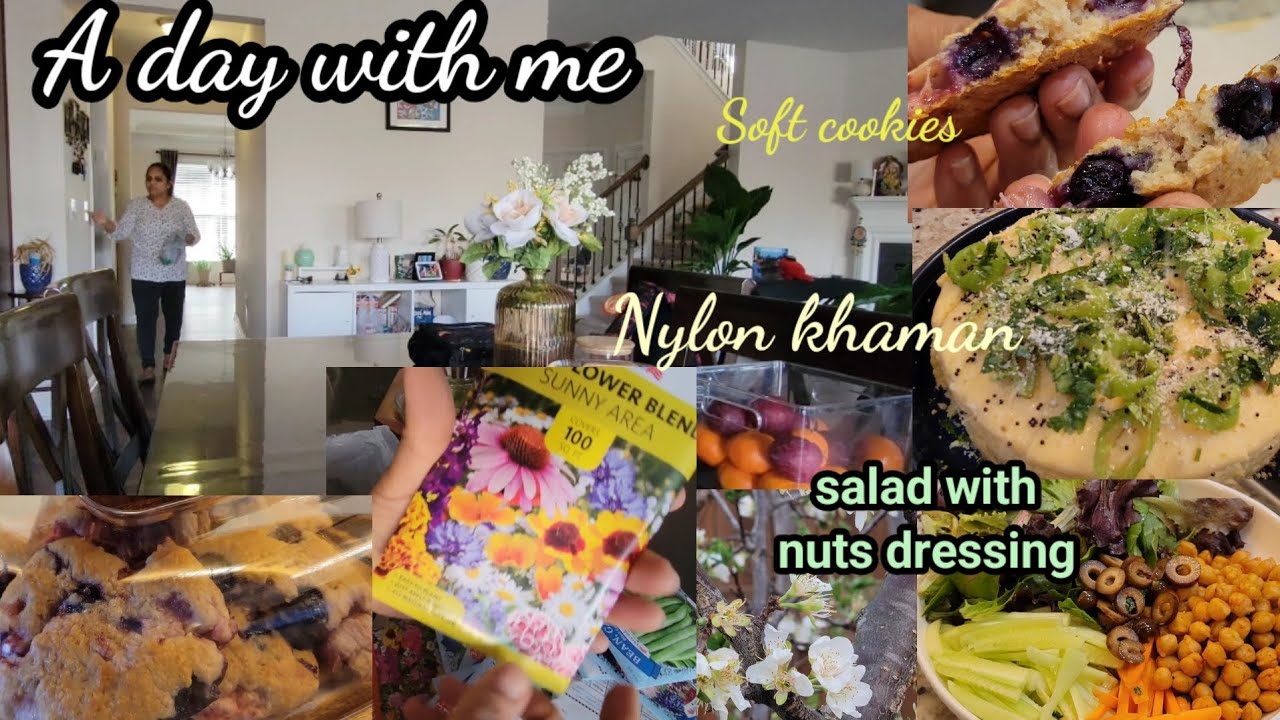 A day with me| Nylon khaman, salad with nuts dressing, mix berries soft cookies eggless| vlog