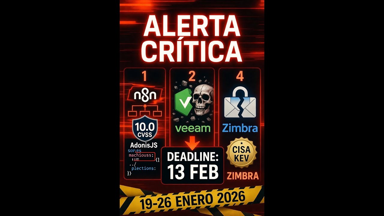 n8n CVSS 10 + Veeam Ransomware + AdonisJS RCE + Zimbra Bypass | Vulnerabilidades Enero 2026