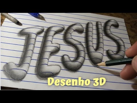Desenho 3D: Nome JESUS com relevo entre linhas numa folha de papel