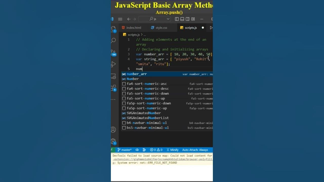 Javascript Basic Array Methods | Array.Push | #shorts #javascript - YouTube