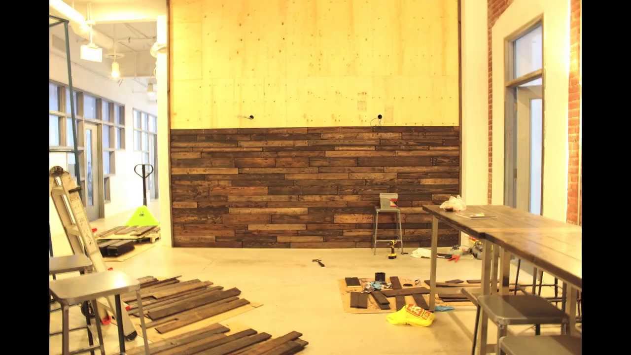 wall made from reclaimed pallet wood - YouTube