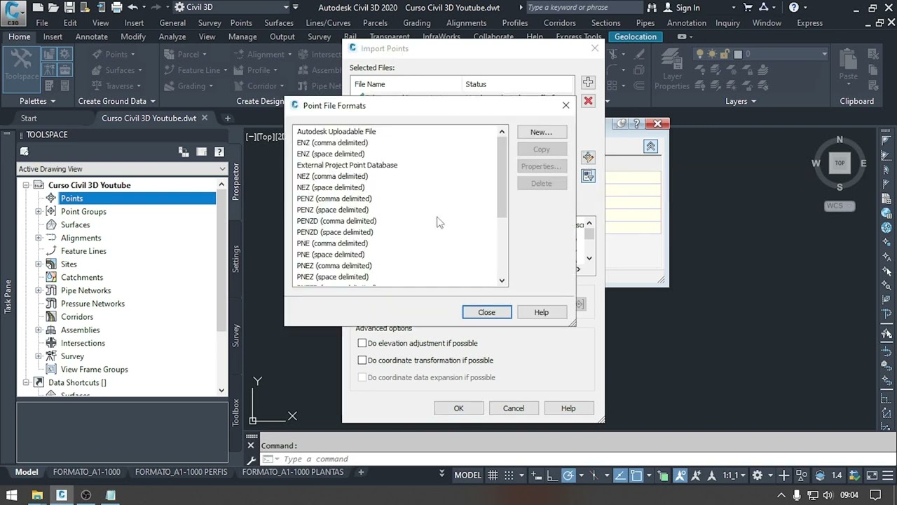 2.3.1 Configurando um formato de importação de TXT no Civil 3D
