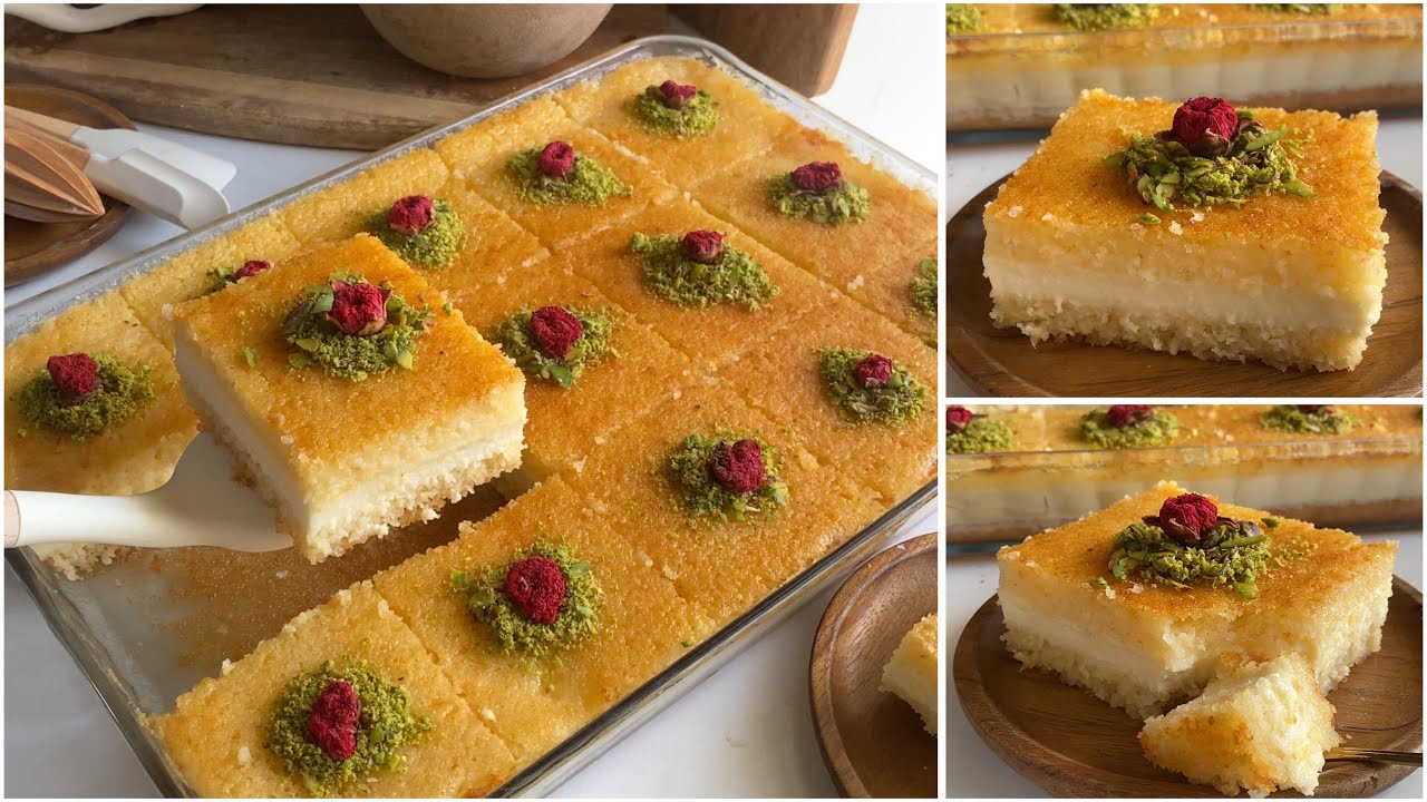 البسبوسة بالقشطة مستحيل ينمل منها 👌بقوام كريمي وبدوب دوبان 💪🏻🥰ناجحة من اول مرة 💯😍