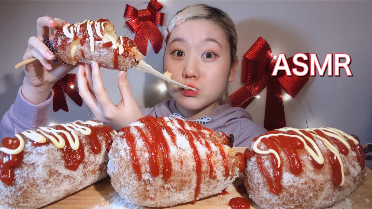 ASMR 爆弾チーズハットグ Cheesy Corn Dogs 치즈핫도그【咀嚼音/大食い/Mukbang/Eating Sounds】