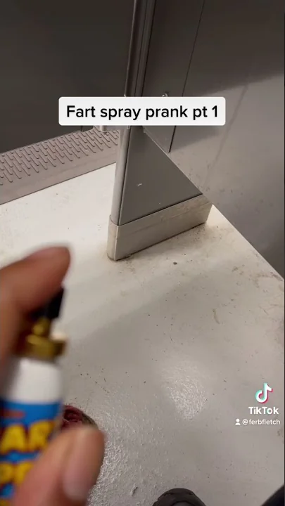 Fart spray prank in bathroom funny reaction