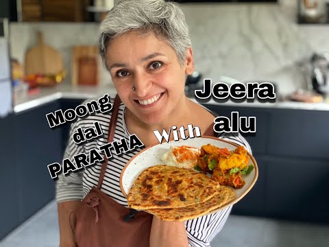 MOONG DAL PARATHA WITH JEERA ALU  Dal paratha recipe  Best cumin potatoes  VEGAN Food with Chetna