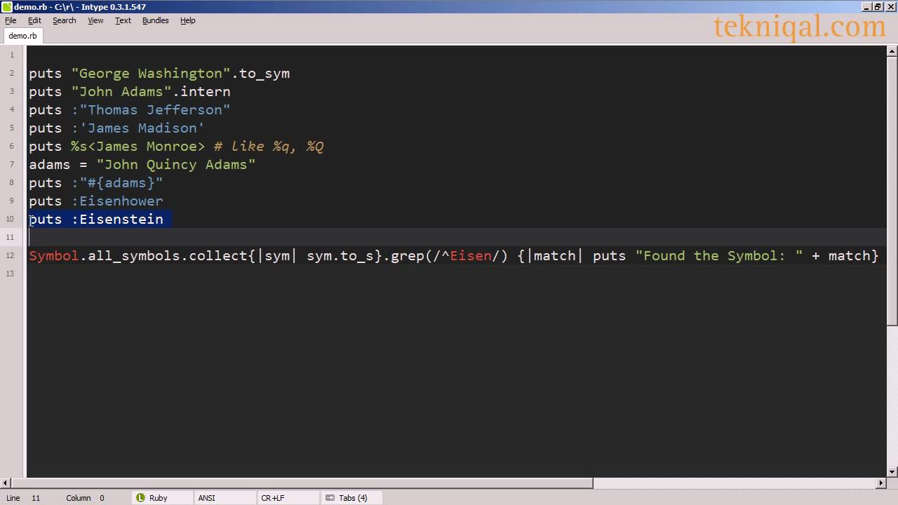 Symbols in Ruby - tekniqal.com - YouTube