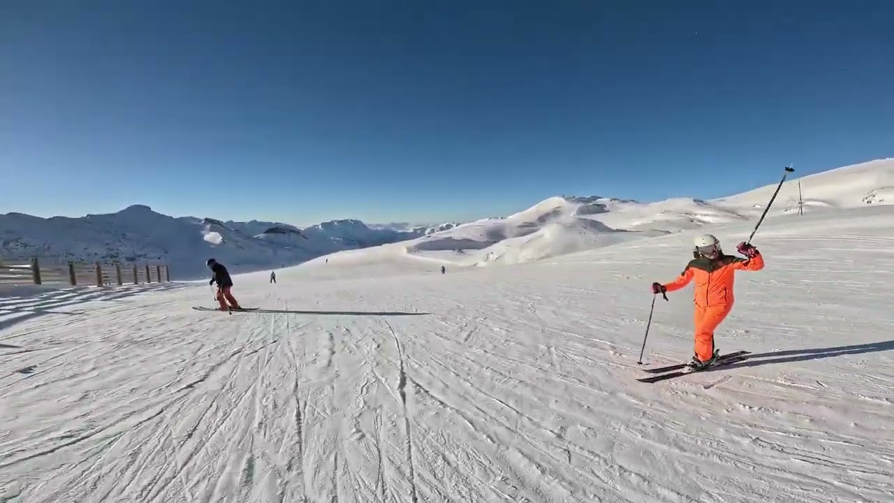 Les 2 Alpes, zjazd z górnej stacji - załamanie pogody -25 stopni, wiatr ponad 100 km/h, ekstremalnie