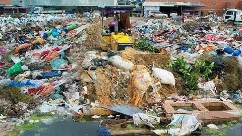 Amazing Update Actions!! Delete Garbage Dump Huge Size By Skills Dozer Clear, Push Trash Into Water