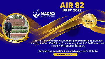 Congratulations || Sanchit Sharma - MVA Alumnus || UPSC AIR 92 ||