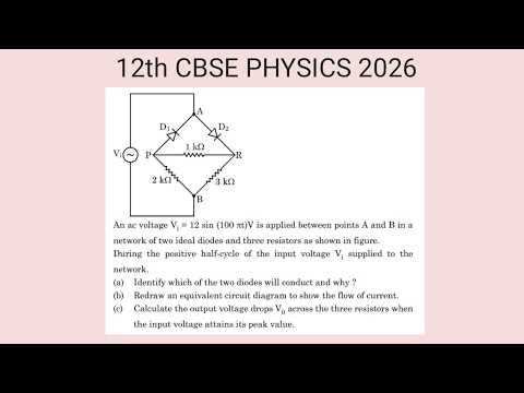 XII Physics 2026 An ac voltage Vi = 12 sin (100 πt)V is applied between points A and B in a network