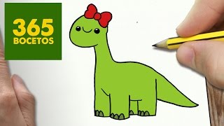 COMO DIBUJAR DINOSAURIO KAWAII PASO A PASO - Dibujos kawaii faciles - How to draw a DINOSAUR