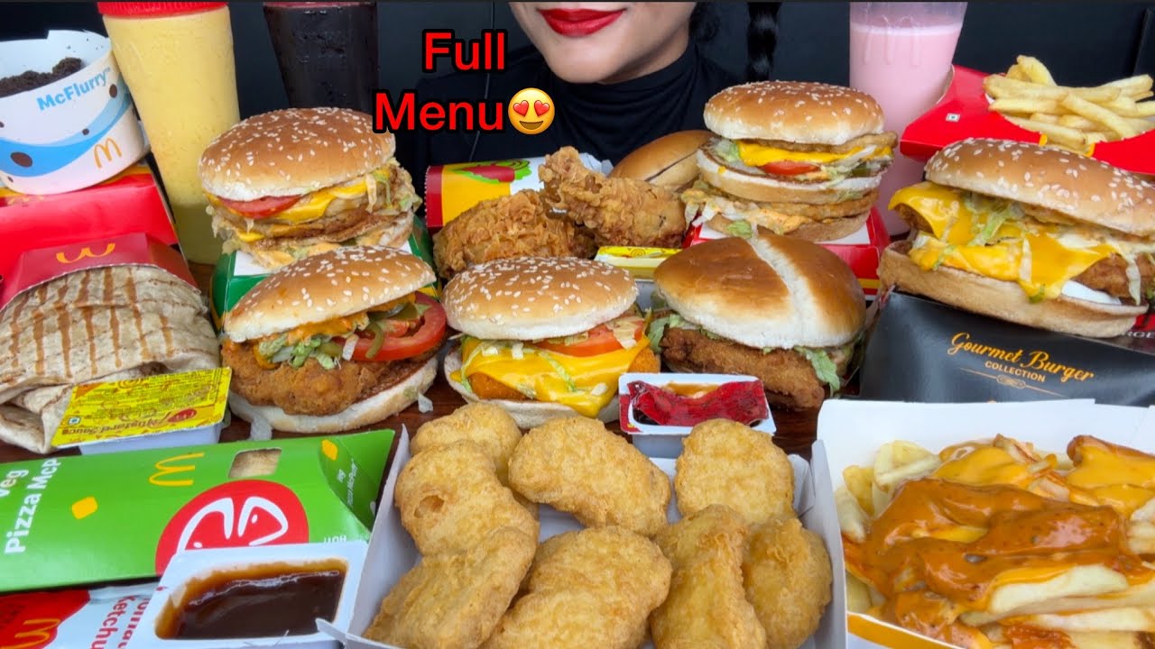 ASMR EATING FULL MCDONALDS MENU,MC CHICKEN BURGER,MAHARAJA MCBURGER,CHICKEN NUGGETS,CHEESY FRIES
