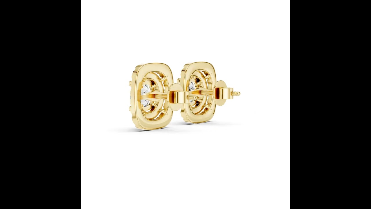 Round Cut Diamond Double Cushion Halo Stud Earrings