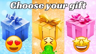 Choose your gift 🤩💝🤮 || 3 gift box challenge || Blue Pink Gold #pickonekickone #giftboxchallenge