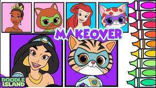 Coloring SuperKitties as Ariel, Jasmine & Tiana | Disney Princess Makeover!
