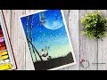 How to draw a cute Panda at Beautiful moonlight Scenery With Oil Pastel Step by Step