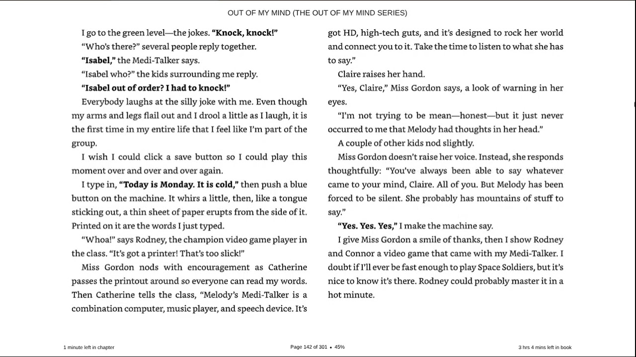 Ch 16 Out of My Mind read aloud sharon draper