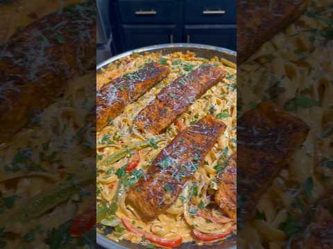 SPICY Blackened Salmon Fettuccine Recipe #cooking #easyrecipes