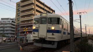 415系Fo105編成 福間発熊本行 普通2325M 多々良川を渡り多々良踏切を通過 JR九州鹿児島本線千早→箱崎