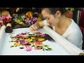 Hand embroidery art  step by step design and embroidery colorful wild rose flower