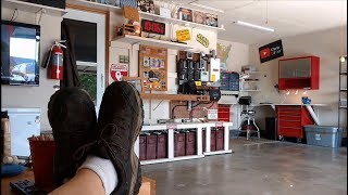 Garage man cave DIY makeover DONE! - new wall cabinet, storage bins, power strip, LED light