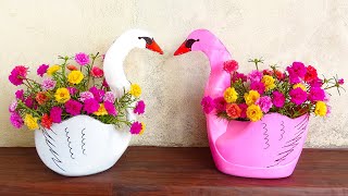 Recycle Plastic Bottles into Beautiful Swan Portulaca Flower Pots Making for Garden | Garden Design