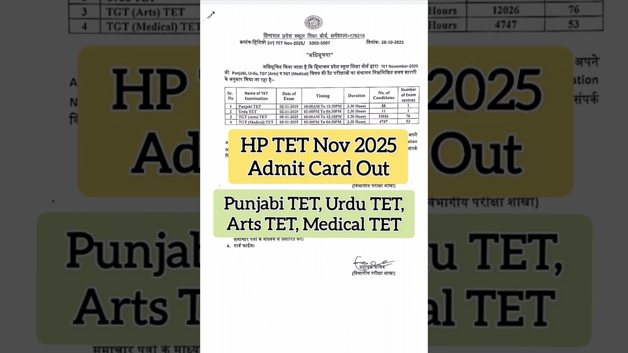 HP TET Nov 2025 Admit card out|TET Admit card out NOV 2025