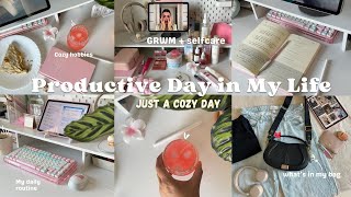 Soft Aesthetic Productive Vlog Daily Routine, Whats In My Bag, Skincare, Makeup Cafe Time