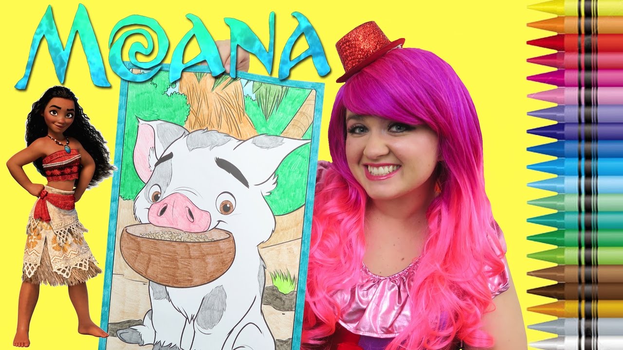 Coloring Pua Moana Disney Giant Coloring Book Page Crayola Crayons Kimmi The Clown Youtube