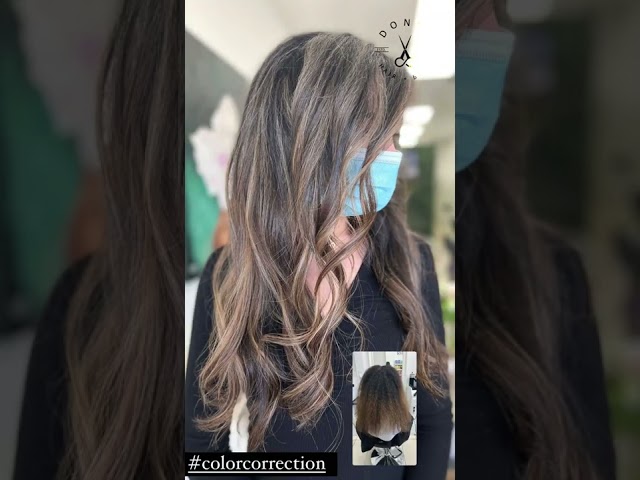 Brassy hair to dimensional balayage with shadow roots at Donya Hair + Body, Richmond Hill